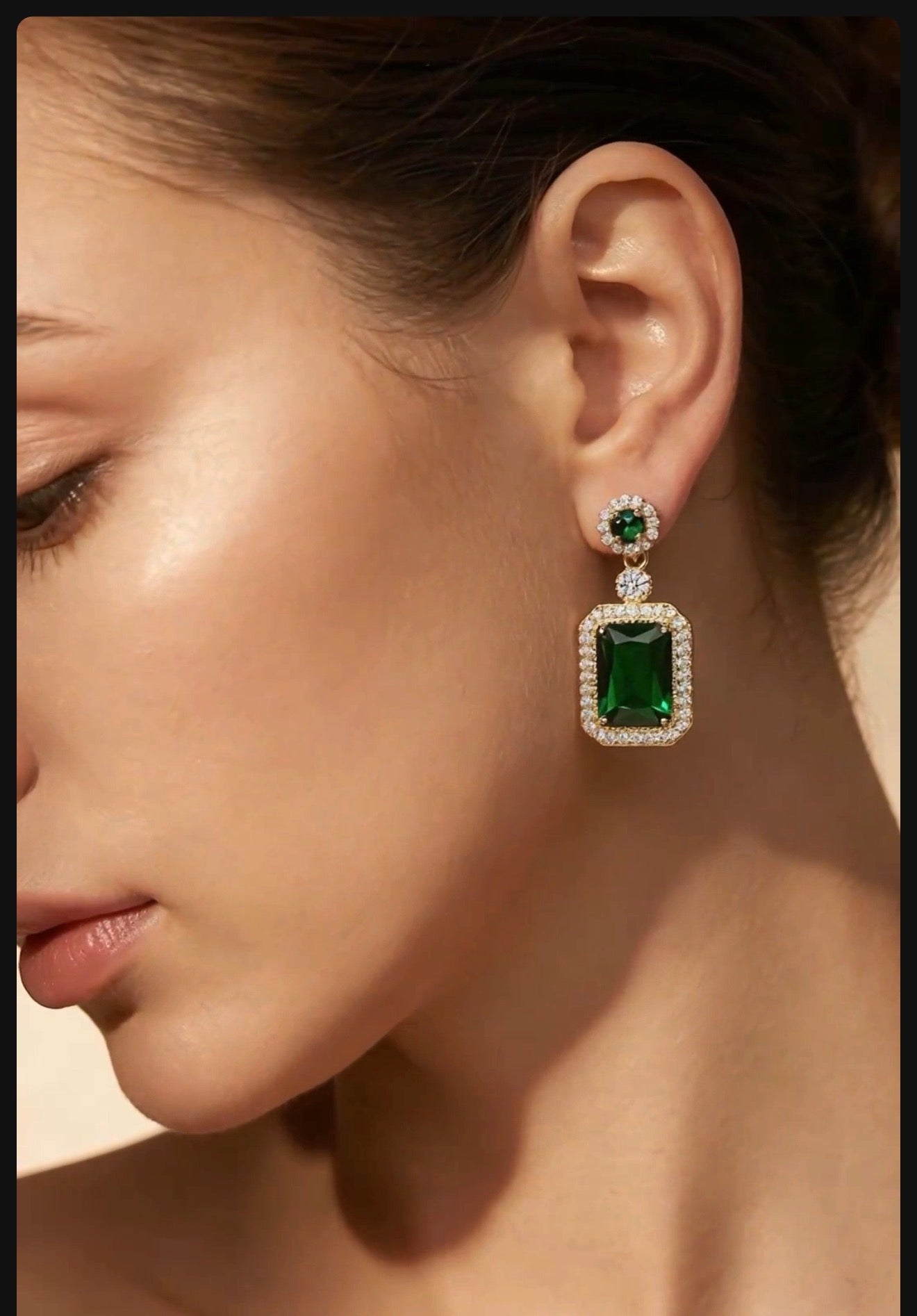 Emerald and Cubic Zirconia Drop Earrings