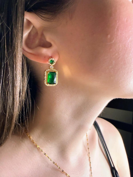 Emerald and Cubic Zirconia Drop Earrings