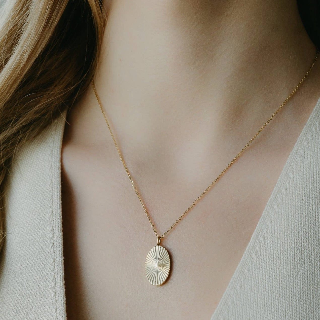 Sunburst Oval Pendant Necklace
