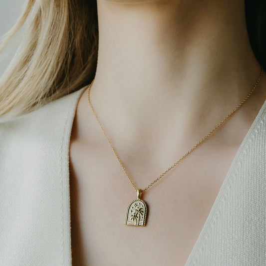 Palm Tree Arch Pendant Necklace