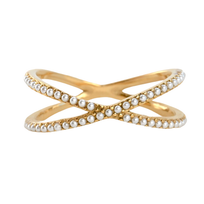 Pave Pearl Criss-Cross Ring