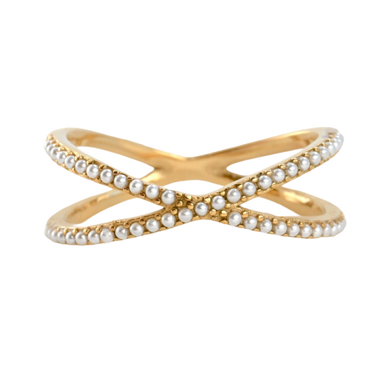 Pave Pearl Criss-Cross Ring