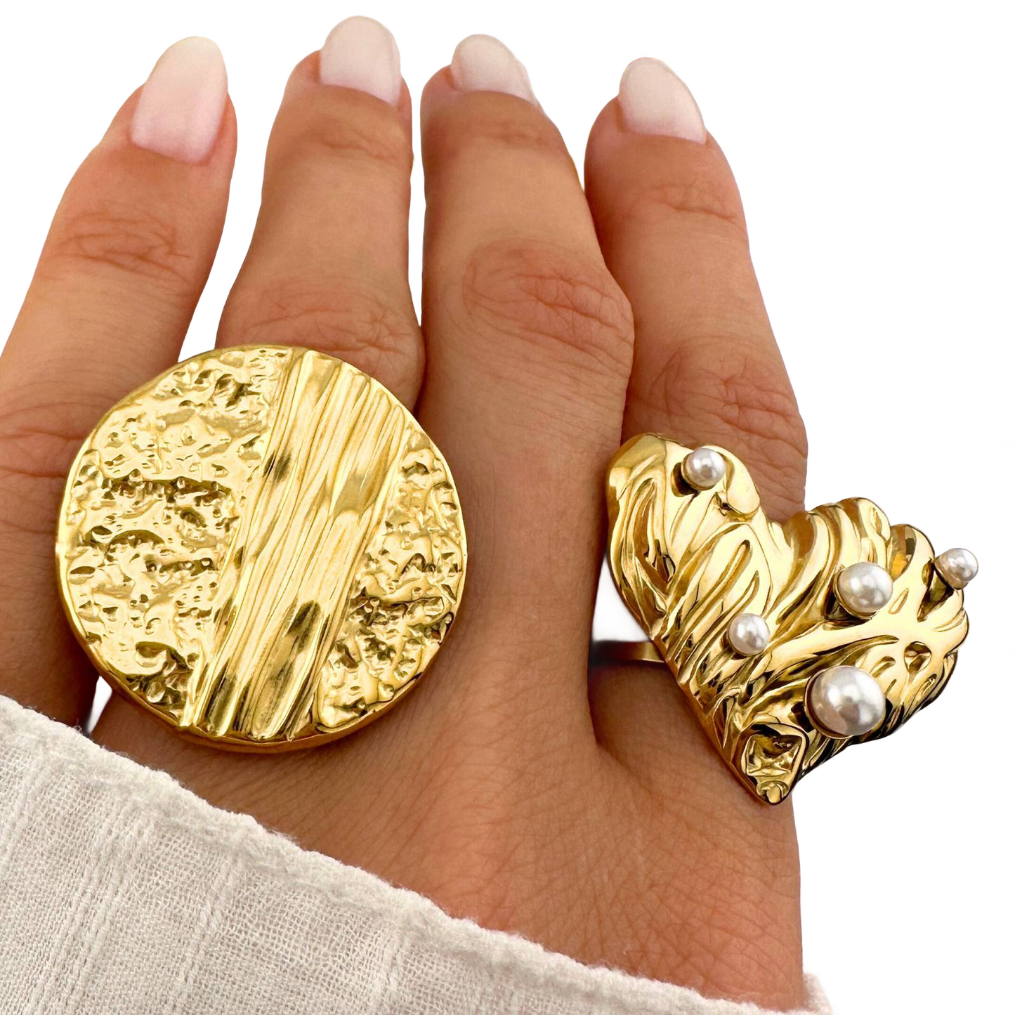 Gold-Tone Heart Ring With Pearls