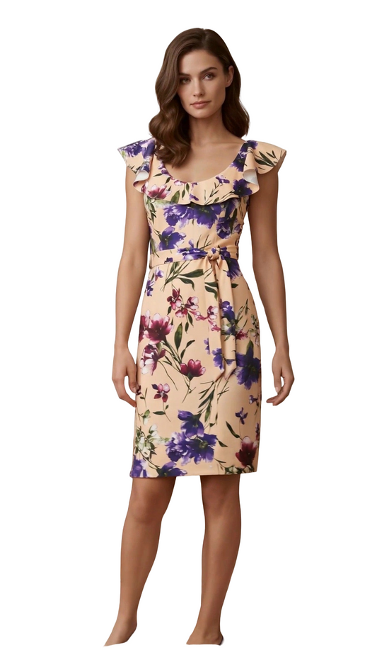 Women's Floral Mini Ruffle V-Neck Dress