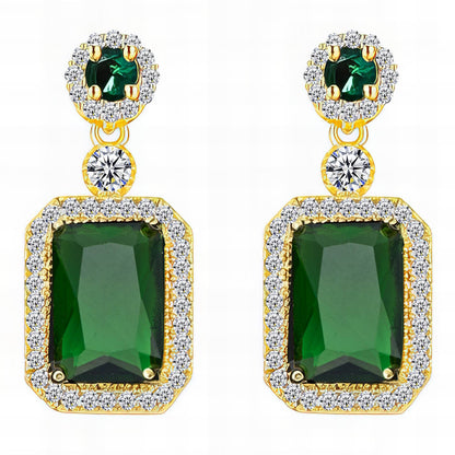Emerald and Cubic Zirconia Drop Earrings