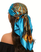 Turquoise Floral Satin Scarf 🌼