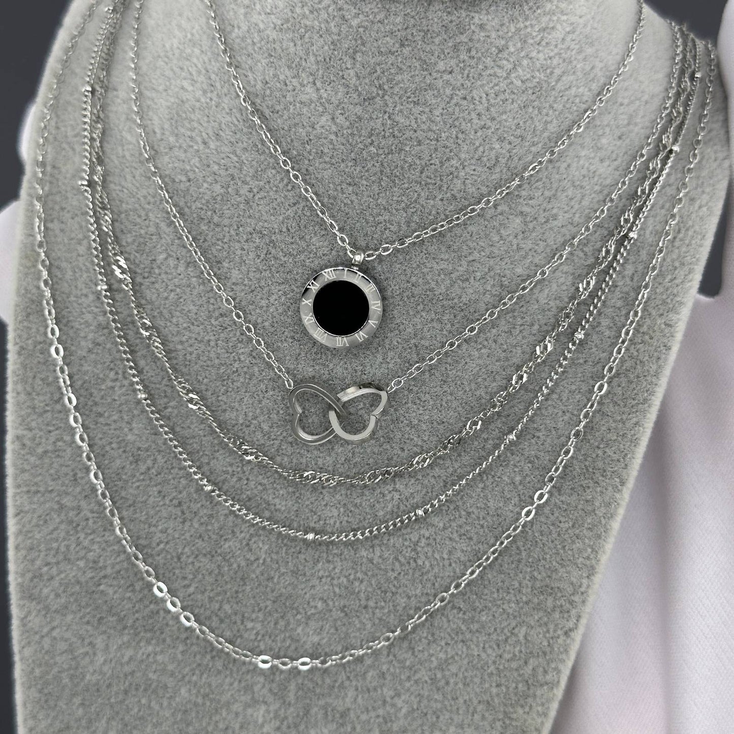 Silver Layered Beaded Necklace