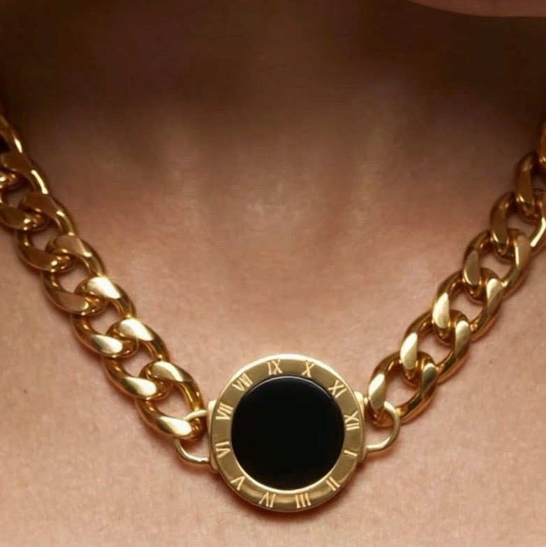 Gold Chain Necklace with Roman Numeral Pendant