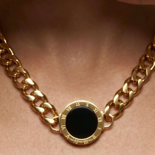 Gold Chain Necklace with Roman Numeral Pendant