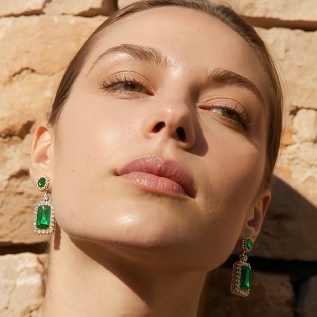 Emerald and Cubic Zirconia Drop Earrings