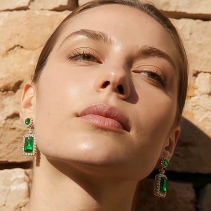Emerald and Cubic Zirconia Drop Earrings
