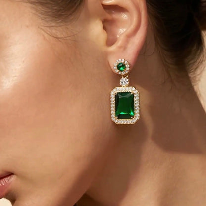 Emerald and Cubic Zirconia Drop Earrings