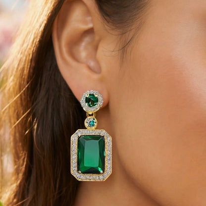 Emerald and Cubic Zirconia Drop Earrings