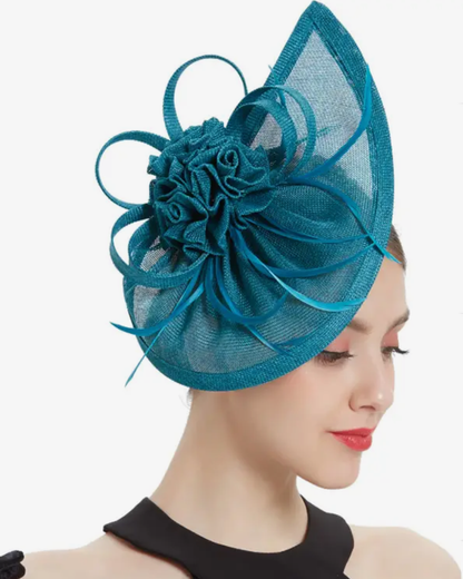 Lake Blue Floral Brim Fascinator
