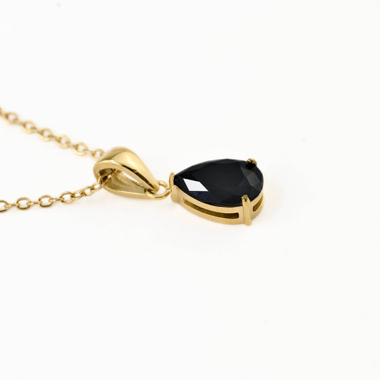 Acacia Pear CZ Necklace - Tear Drop Diamond Birthstone Pendant: Gold / Black