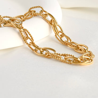 Solange Dual Chain Necklace - Twist Link Chain Necklace Bracelet Set: Necklace+Bracelet Set