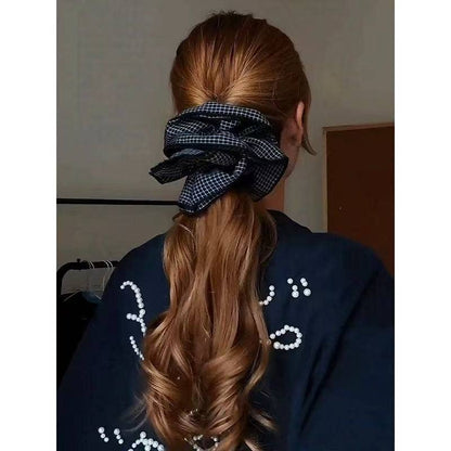 Oversized Double-Layer Gingham Scrunchie – Ponytail Accessor: Blue