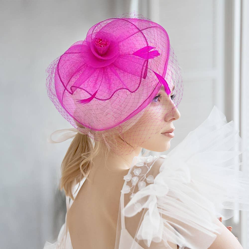 Flower Feather Mesh Fascinator / Headband: Orange