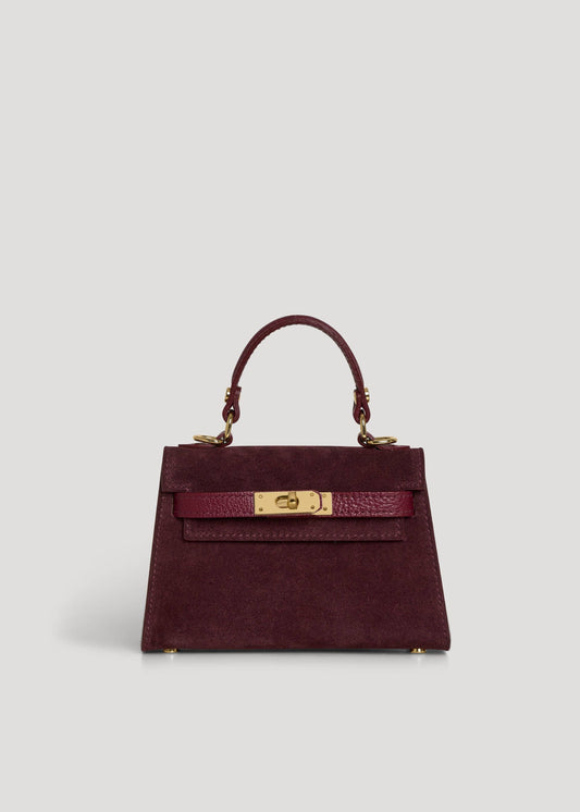 Victoria Bag in Burgundy Suede and Dollar Leather