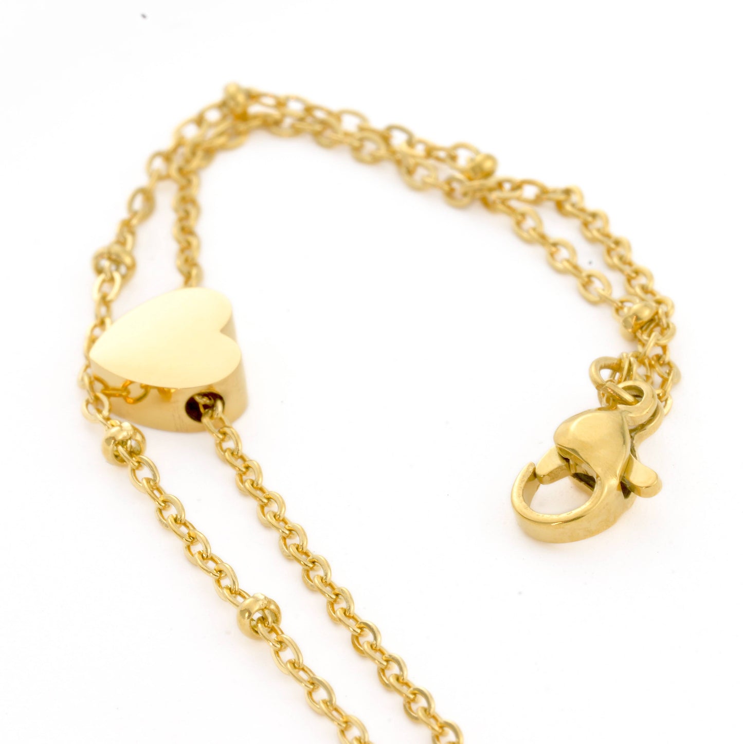 Lara Layered Heart Anklet - Double Chain Heart Charm Anklet: Yellow Gold / Stainless Steel (Waterproof)