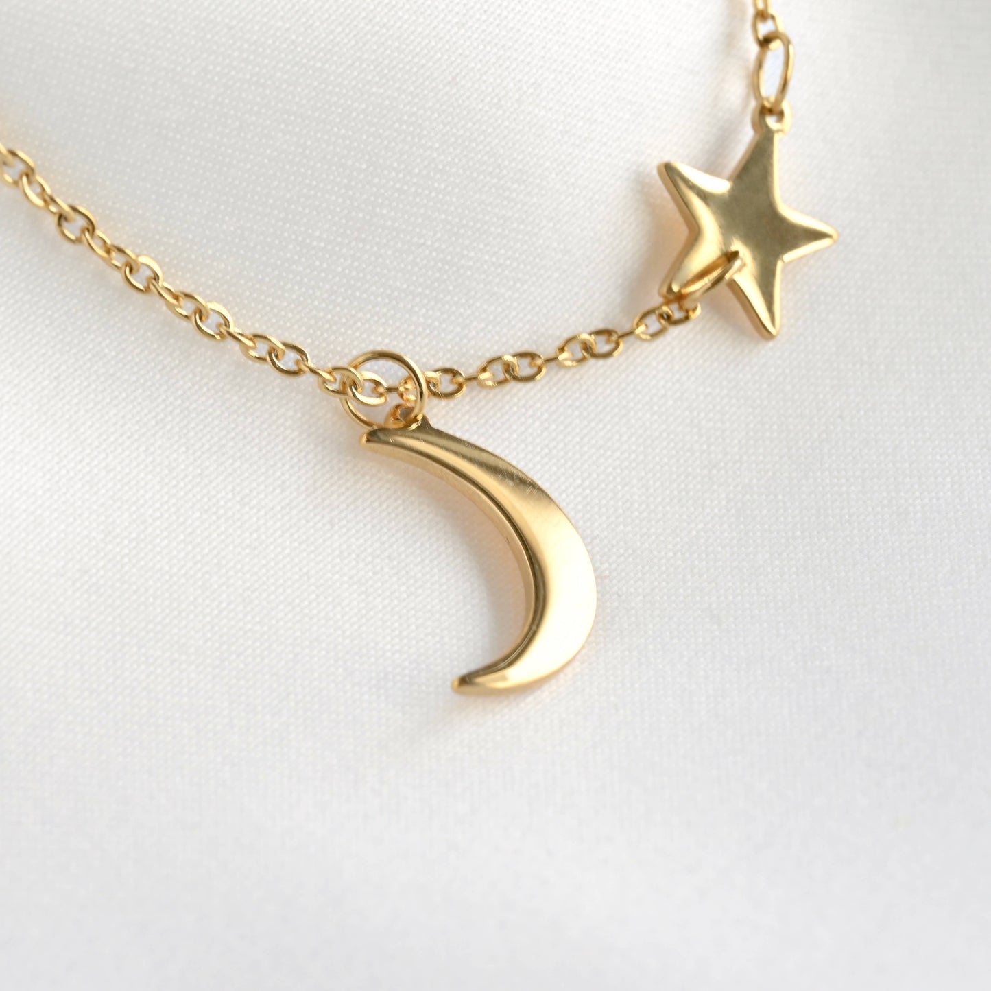 Eleanor Moon and Star Necklace- Waterproof Crescent Necklace : Silver