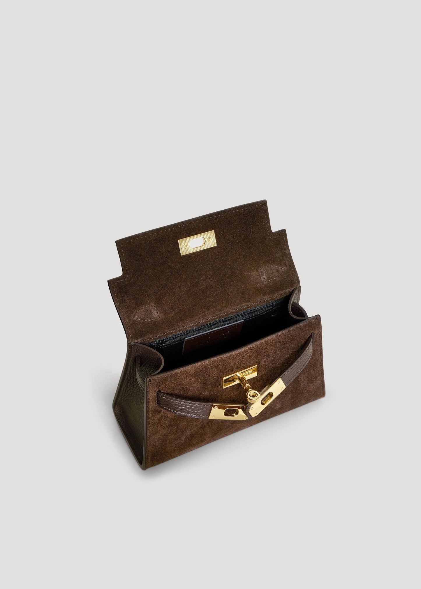 Victoria Bag in Dark Brown Suede and Dollar Leather