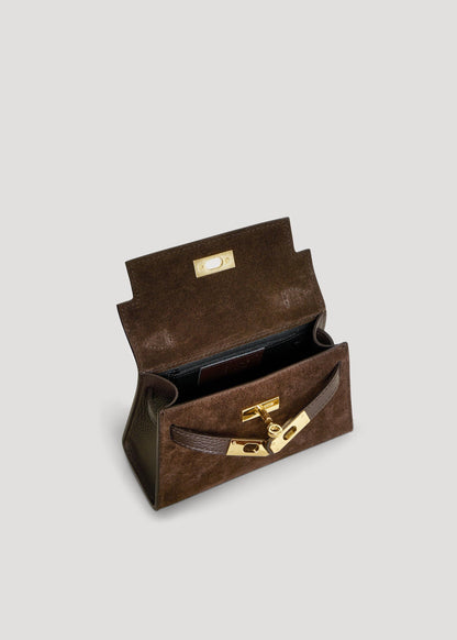 Victoria Bag in Dark Brown Suede and Dollar Leather