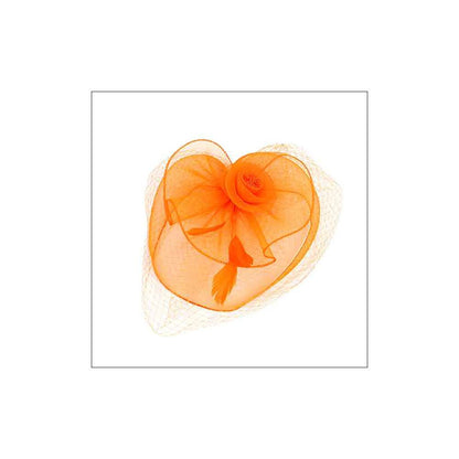 Flower Feather Mesh Fascinator / Headband: Orange