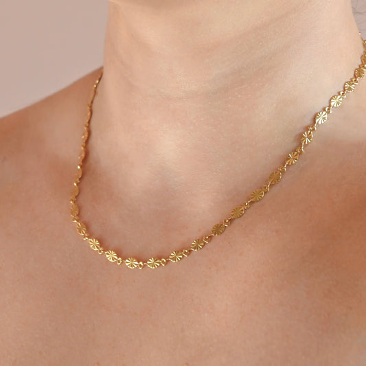 Lucile Sunburst Coin Necklace - Tarnish-free Oval Sunrays Necklace