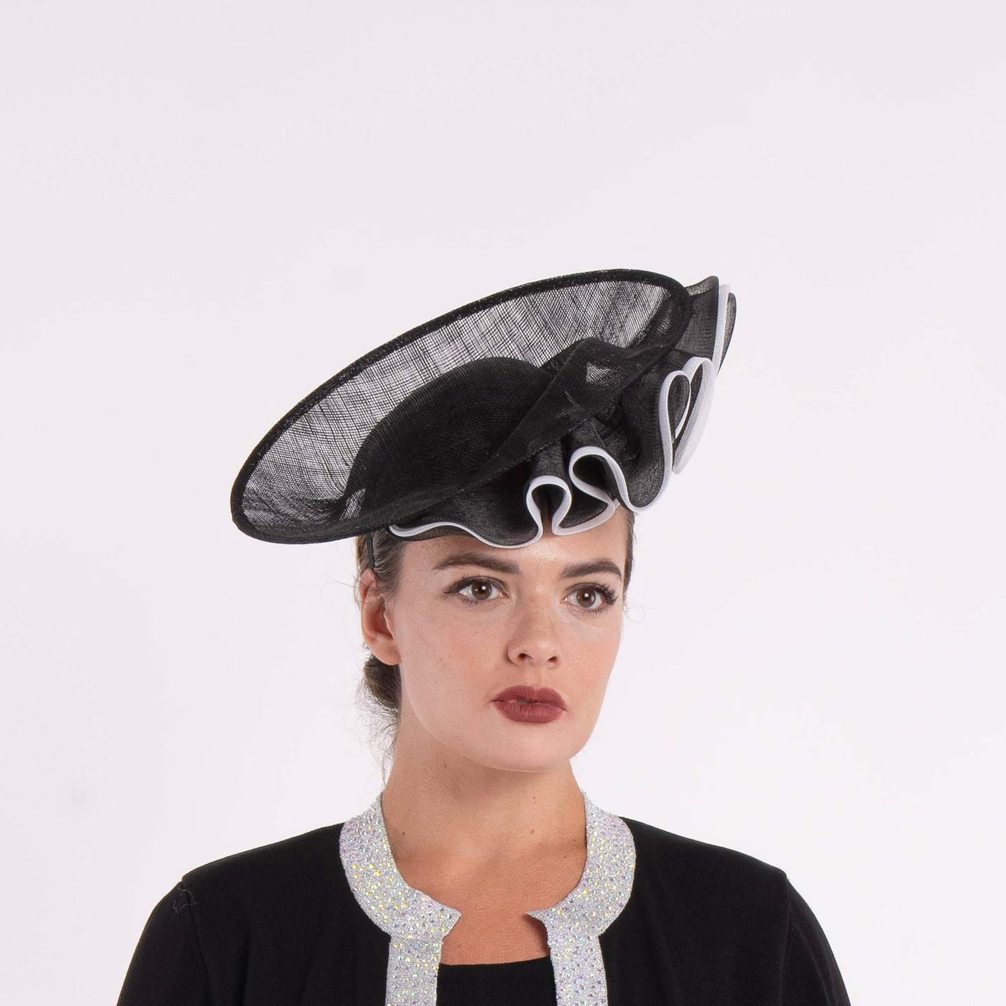 2Tone Crinoline Trimming Sinamay Fascinator | 5931H: RED+ORANGE