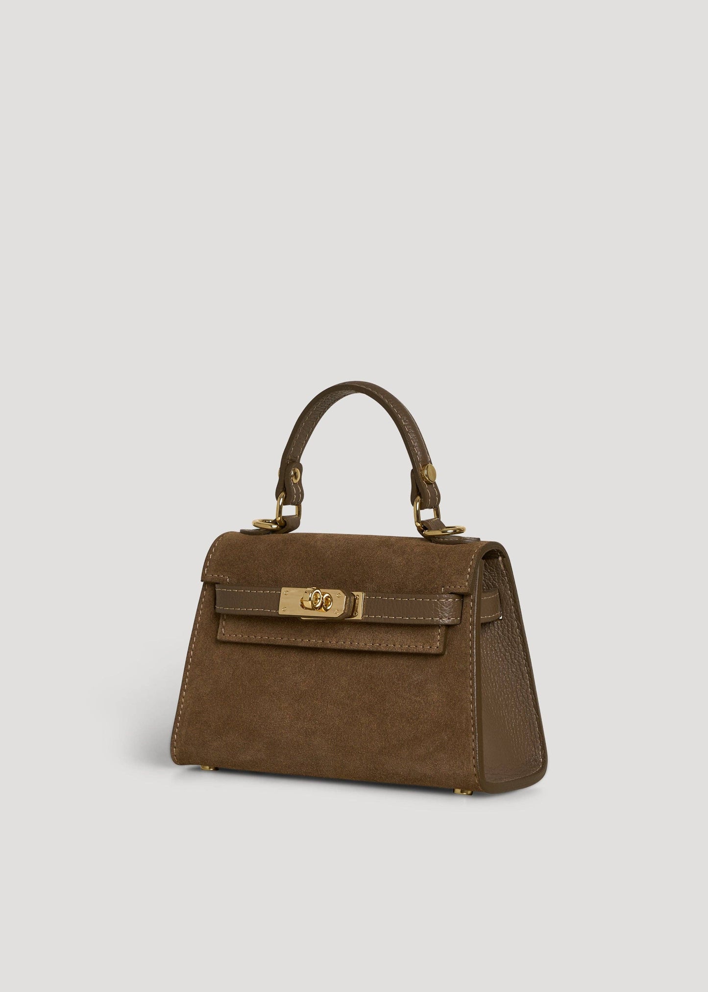 Victoria Bag in Taupe Suede and Dollar Leather