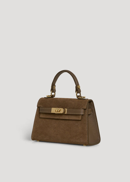 Victoria Bag in Taupe Suede and Dollar Leather