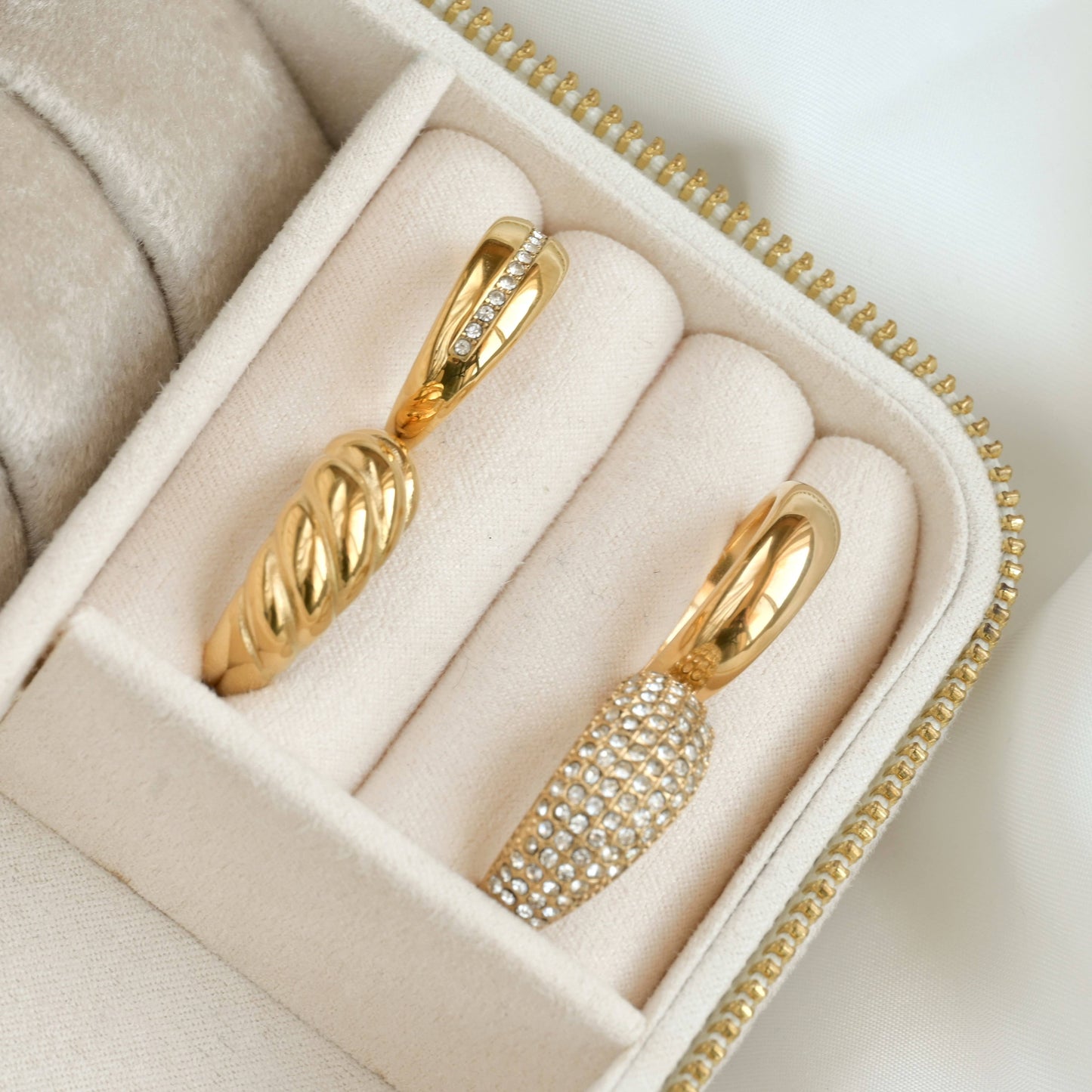 Tessa 18k Gold Dome Rings - Stainless Steel Chunky Rings: 7 / B.  Pavé Diamond