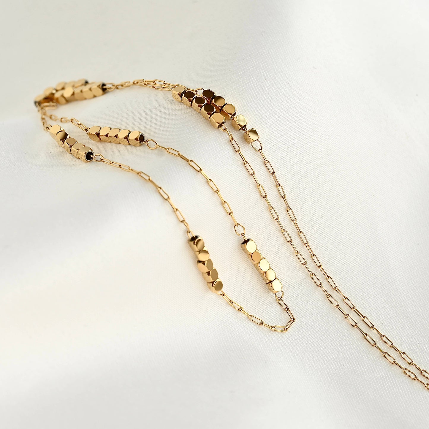 Tanya Cube Beaded Chain Necklace - Square Beaded Paperclip Chain