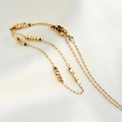 Tanya Cube Beaded Chain Necklace - Square Beaded Paperclip Chain