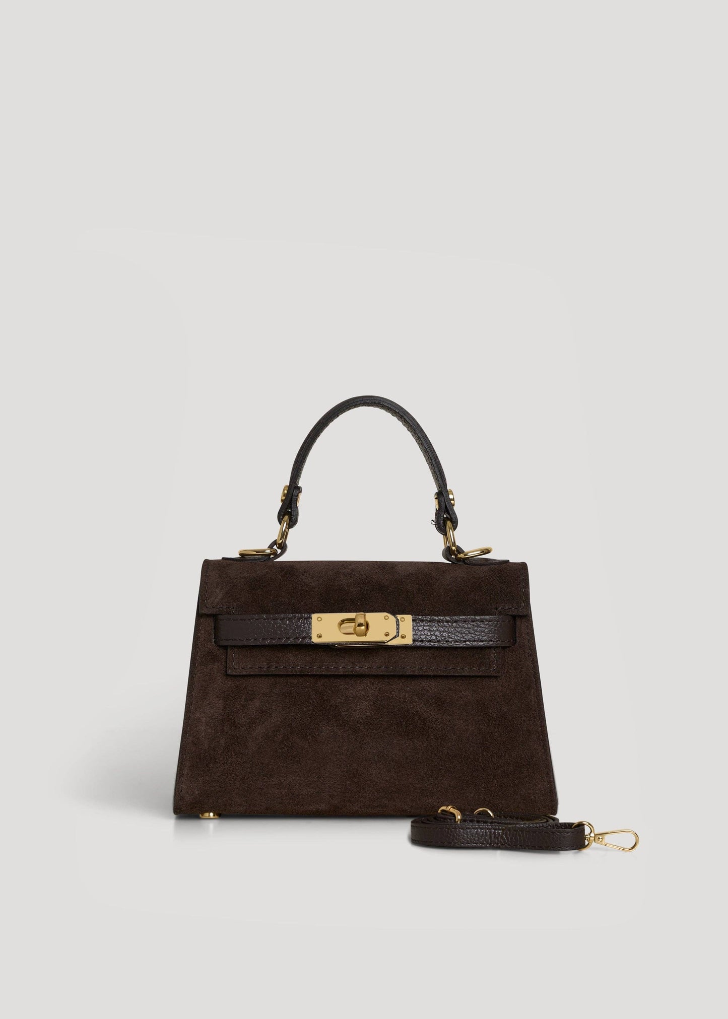 Victoria Bag in Dark Brown Suede and Dollar Leather