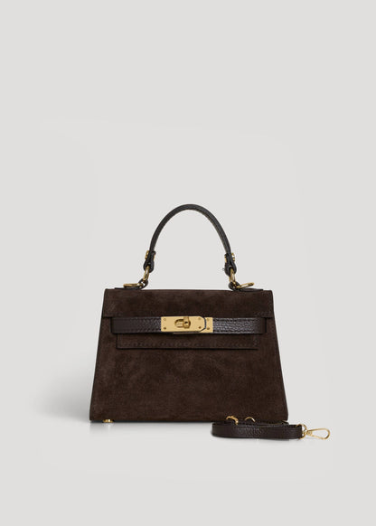 Victoria Bag in Dark Brown Suede and Dollar Leather