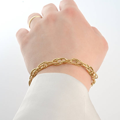 Solange Dual Chain Necklace - Twist Link Chain Necklace Bracelet Set: Necklace+Bracelet Set