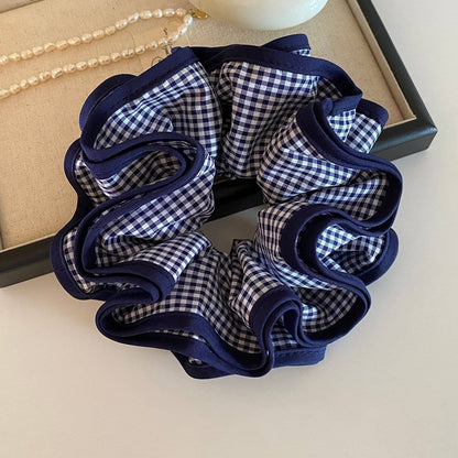 Oversized Double-Layer Gingham Scrunchie – Ponytail Accessor: Black