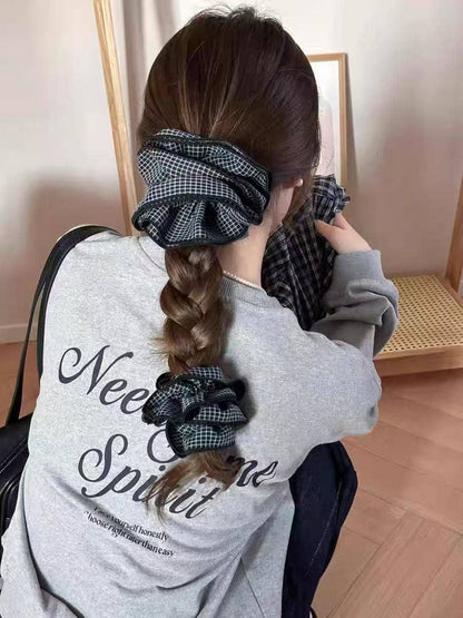Oversized Double-Layer Gingham Scrunchie – Ponytail Accessor: Blue