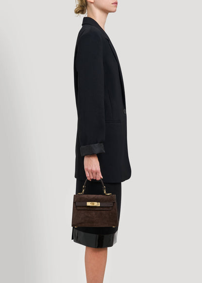 Victoria Bag in Dark Brown Suede and Dollar Leather
