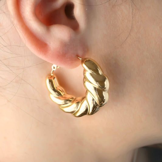 Gabriela Oversized Chunky Croissant Hoops - Thick Lightweight Hoops: Yellow Gold