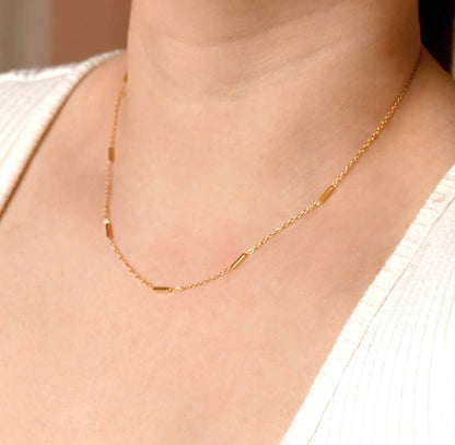 Coline Tube Beaded Chain Necklace - Dainty Gold Satellite Chain