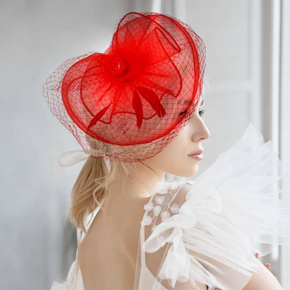 Flower Feather Mesh Fascinator / Headband: Orange
