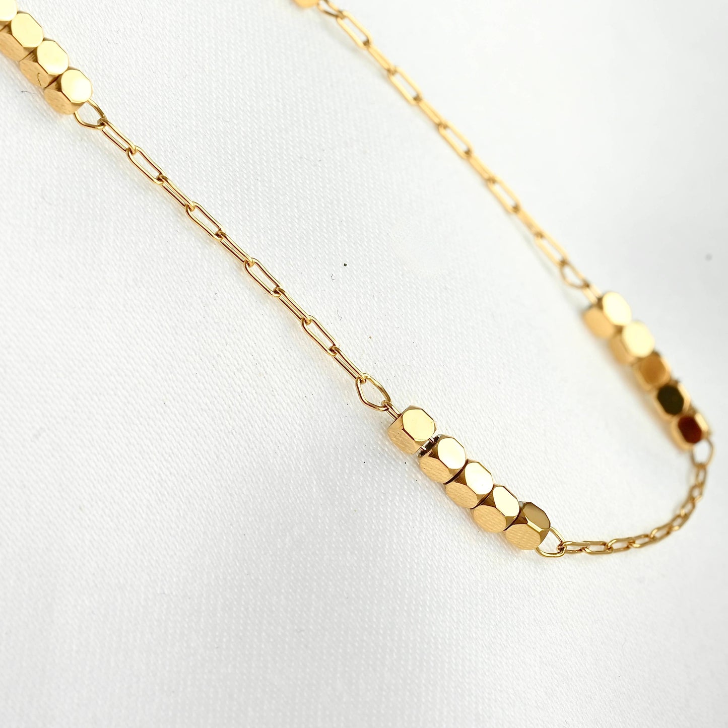 Tanya Cube Beaded Chain Necklace - Square Beaded Paperclip Chain