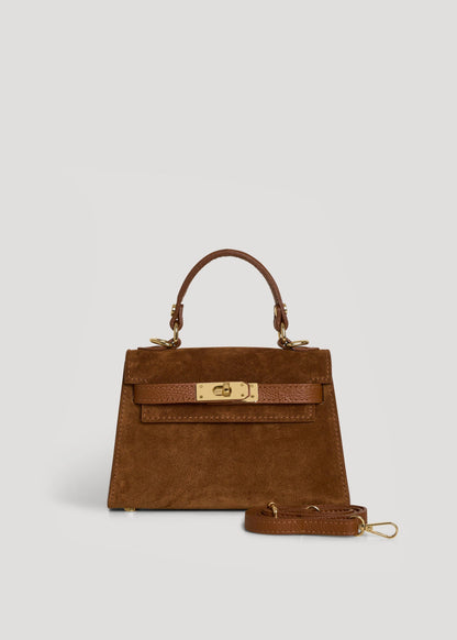 Victoria Bag in Tan Suede and Dollar Leather