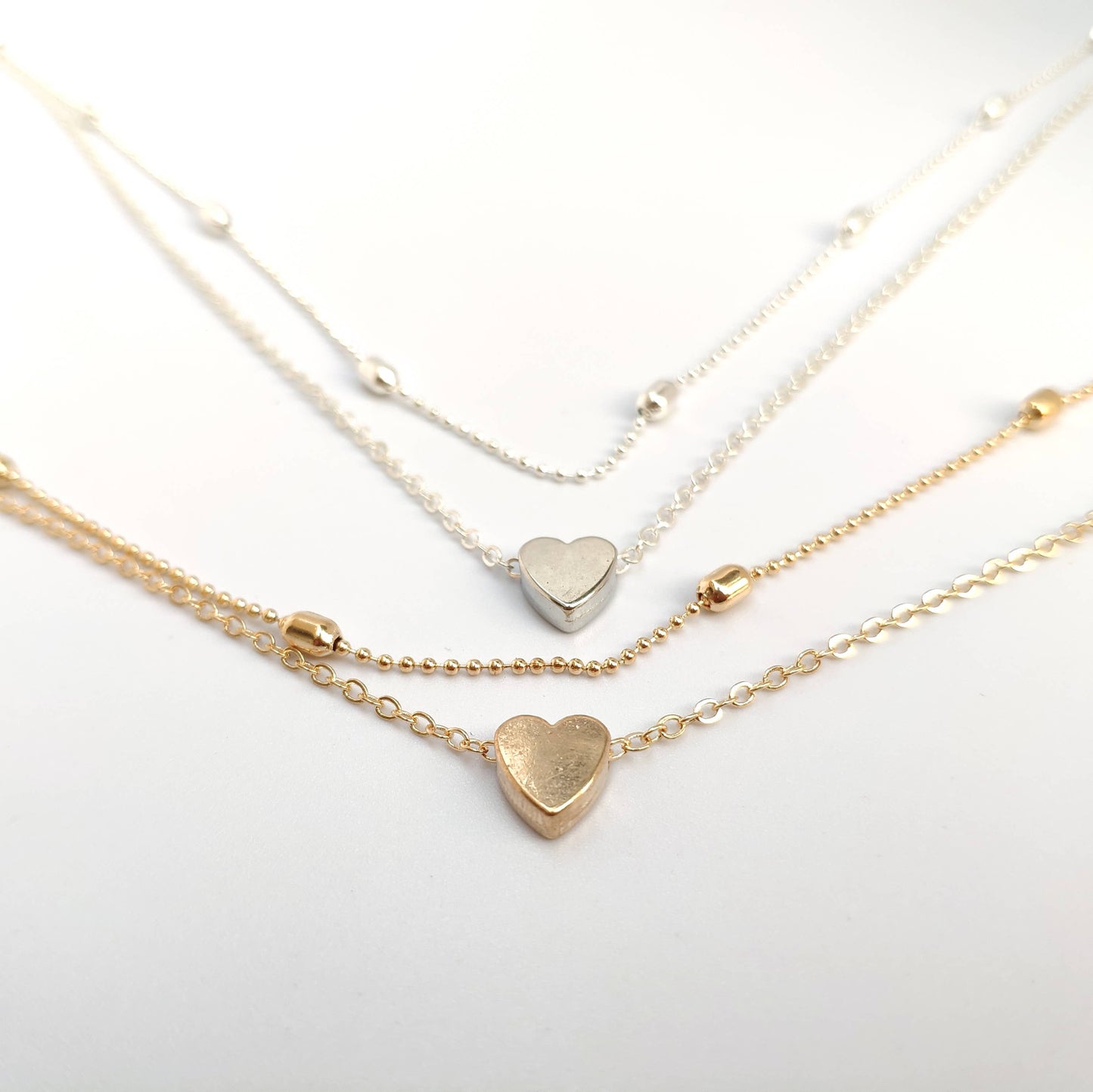 Lara Layered Heart Anklet - Double Chain Heart Charm Anklet: Yellow Gold / Stainless Steel (Waterproof)