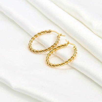 Lea Twisted Hoops - Tarnish-free 20 MM Thin Rope Hoop Earrings: Gold