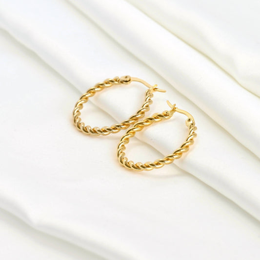 Lea Twisted Hoops - Tarnish-free 20 MM Thin Rope Hoop Earrings: Gold