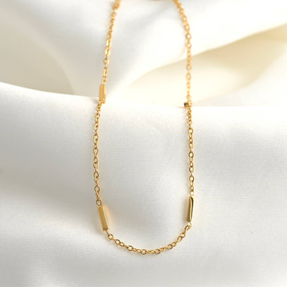 Coline Tube Beaded Chain Necklace - Dainty Gold Satellite Chain